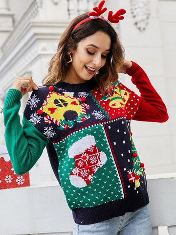 Woochic pull de Noël motif cloches et petits flocons de neige